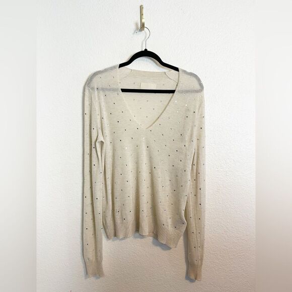Zadig & Voltaire Elya Cashmere Strass Embellished Sweater in Sugar Size M - Picture 5 of 15